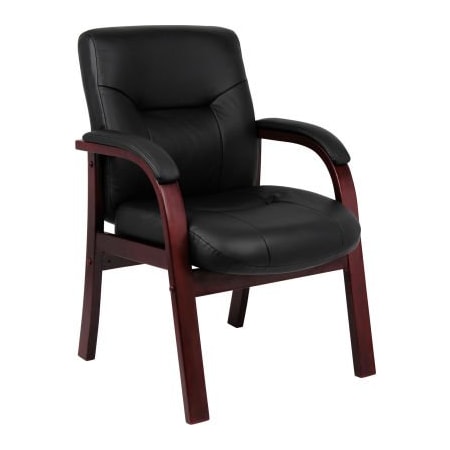 Boss Office Products Boss Reception Guest Chair with Arms - Leather - Black B8909